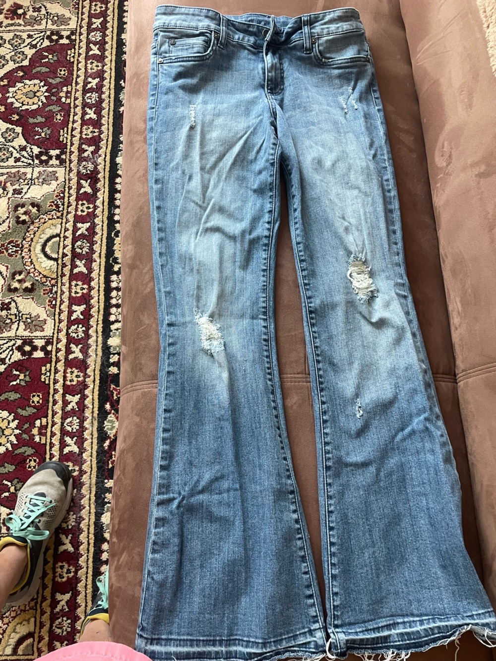 Light Wash Skinny Flare Jeans with Distressed Detail